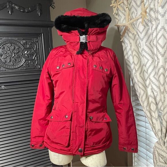Wellensteyn Parka Esquire Jacket Red‎ Faux Fur Trim Removable Hood S - Picture 1 of 10